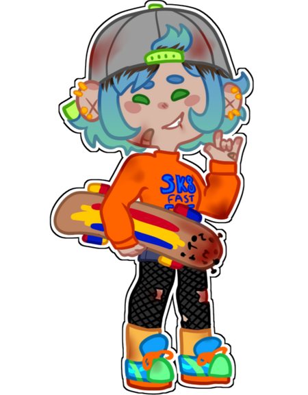 a chibified version of a woman with a skateboard and bandaids